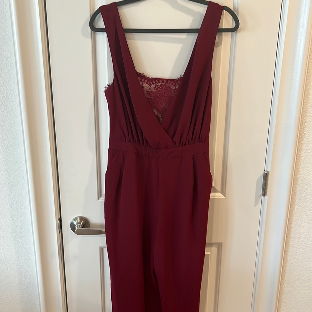 Lulu’s Burgundy Lace Wide Leg Jumpsuit